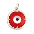 Silver devil eye circular pendant with red, white, and black enamel finish - L23w / Silver Red