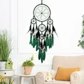 Grande acchiappasogni boho con piume verdi e nere per decorazione murale camera - Verde