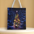 Detail of Christmas tree print on high-quality white canvas tote bag with lights - Style 40