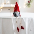 Gnome de Noël avec chapeau tricoté rouge et longues jambes pour décoration de table - Chapeau Rouge à Motif en V Style Jambes Longues (1号)