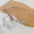 Silver metal headband with large sparkling rhinestones and a pink leather bow detail - Pink with Bowknot