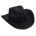 Detail of the woven texture and curved brim of a solid black straw cowboy hat - Black