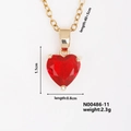 Golden titanium steel necklace featuring a heart-shaped red zircon birthstone pendant - Gold Red Zirconia