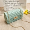 Quilted mint green jelly handbag with gold chain strap and pearl handle detail - Light Green (Chain Strap)