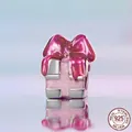 Pink heart gift box charm in 925 sterling silver with melting enamel drip effect - Pink Fluid Effect Gift Box Bead (SCC2980)