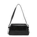 Elegante borsa a mano nera con motivo a coccodrillo, finitura lucida e tracolla rimovibile - Nero
