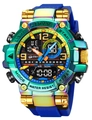 STRYVE colorful sports watch with rainbow gold metal case and blue rubber strap - Colorful Blue (Green Case)