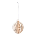 3D wooden Christmas ball ornament with hollow reindeer design and silver hanging string - Wooden 3D Hollow Christmas Ball