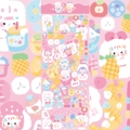 Close-up of pink cute cartoon rabbit and fruit stickers with aesthetic laser finish - Drink