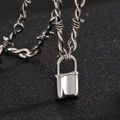 Gothic thorn heart lock necklace with silver barbed wire chain for men and women - Silver Padlock Pendant / Silver