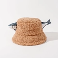 Detail of creative brown sherpa bucket hat with fun blue fish decorations - M (56-58cm) / Khaki