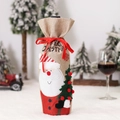 Linen Christmas wine bottle cover with Santa Claus embroidery and Merry Christmas text - Cartoon Santa Claus Style