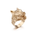 Anello uomo testa di lupo vintage con placcatura in oro e trama fine della pelliccia - US 10 / Oro