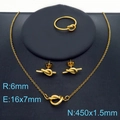 Golden knot jewelry set including ring, earrings and necklace on black display - 3-Piece Set (Necklace+Earrings+Size 6 Ring) / Gold