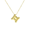 Golden puffy Gemini zodiac sign necklace with polished metallic balloon pendant - Gemini