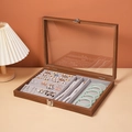 Walnut finish jewelry box with glass lid and grey velvet lining for rings and necklaces - Walnut Color 4-in-1 Jewelry Box (Necklace Style)
