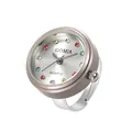 Reloj de anillo minimalista con cristales coloridos y bisel en oro champán elegante - Diamante de Color Redondo / Gris Platino