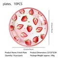 Pack of 10 strawberry print 9-inch disposable paper plates for birthday party decoration - 9 Inch Plate