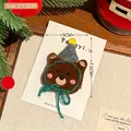 Cute brown plush bear hair clip with grey star hat and green bow tie accessory - 3# Christmas Teddy Bear Hair Clip