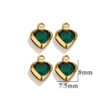 Green heart crystal pendant in gold frame measuring 7.5mm by 8mm for jewelry DIY - Single Hole-Dark Green / Gold