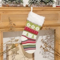Chaussette de Noël en tricot nordique avec bordure en peluche blanche et flocon de neige - Motif Sapin de Noël