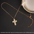 Golden titanium steel cross necklace with inlaid white zircon stones and 45cm chain - Cross No.13 Gold (A1000)