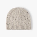 Minimalist oatmeal knit beanie hat with classic diamond jacquard texture and ribbed cuff - Light Khaki (24B045)