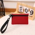 Porte-monnaie en polyester rouge avec fermeture éclair en métal noir et dragonne - Rouge