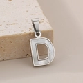 Letter D pendant featuring white mother of pearl inlay in polished silver stainless steel - Letter D Pendant (KP115542-K)