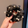 Elegante elastico per capelli in organza nera con perle per acconciature di stile - Nero