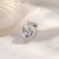 Silver apple-shaped hollow stud earring with a purple heart-holding rabbit and zircon accents - Bluish Purple (Single Piece)