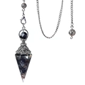 Antique silver hex cone pendulum with black resin, crystal stones and copper coil - Snowflake Obsidian (Antique Silver)