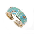 Adjustable gold ring with colorful enamel devil eye waves and clear micro-zircons - Adjustable Open / Green