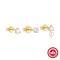 Gold plated S925 sterling silver mini stud earring set with opal, zircon and pearl - Opal/Zirconia/Pearl / Gold - 3Pcs Set (Opal/Pearl)