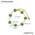 Boheems groene kraalbloem armband van titanium staal en glasparels 16+5cm - Armband / Groene Armband
