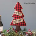 Red and black buffalo plaid fabric Christmas tree desk decor with Merry Christmas patch - Red & Black Buffalo Plaid Tree B