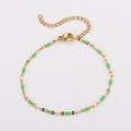 Bohemian gold chain bracelet with green enamel drops and adjustable lobster clasp - Gold + Grass Green Enamel