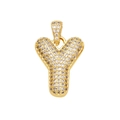 Close-up of gold-plated letter Y pendant with sparkling zircon micro-pave setting - Letter Y