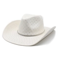 Detailed close-up of white suede cowboy hat with sparkling rhinestones and crystal band - M (56-59cm) / White