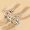 Orecchini a C bicolore con gemma verde e pietre in zirconia cubica scintillanti - Croce di Zircone Verde