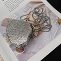 Mini hexagonal silver crossbody bag with full rhinestones and a metal chain strap - Silver Octagon Small Rhinestone