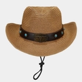 Western straw cowboy hat with turquoise leather band and bull skull ornament - Khaki