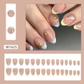 French tip press-on nails in nude pink with lemon and blueberry floral patterns - W1625 Mango Blueberry