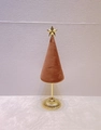 Pink velvet cone jewelry stand with gold star top and metal base for bracelet display - Brown
