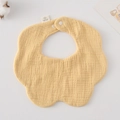 Yellow flower shaped 100% cotton gauze baby bib with petal wave edges and snap button - Gauze Flower Scarf - Pale Yellow