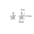 Silver stainless steel starfish pendant with size markers of 10mm width and 14.5mm height - Steel Color Starfish-517