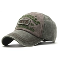 Vintage washed cotton baseball cap in grey and brown with retro 3D embroidery detail - 56-60cm / Army Green