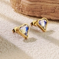 Elegant heart-shaped stud earrings featuring iridescent blue-purple crystals in gold plating - Holographic Heart Stud Earrings (BD511-white)