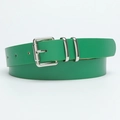 Minimalist emerald green leather belt for women featuring a square silver metal buckle - Green