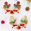 Christmas reindeer glasses with red and gold antlers on festive party eyewear frames - CHYJ-36 Round Antler Glasses with Ears & Nose
